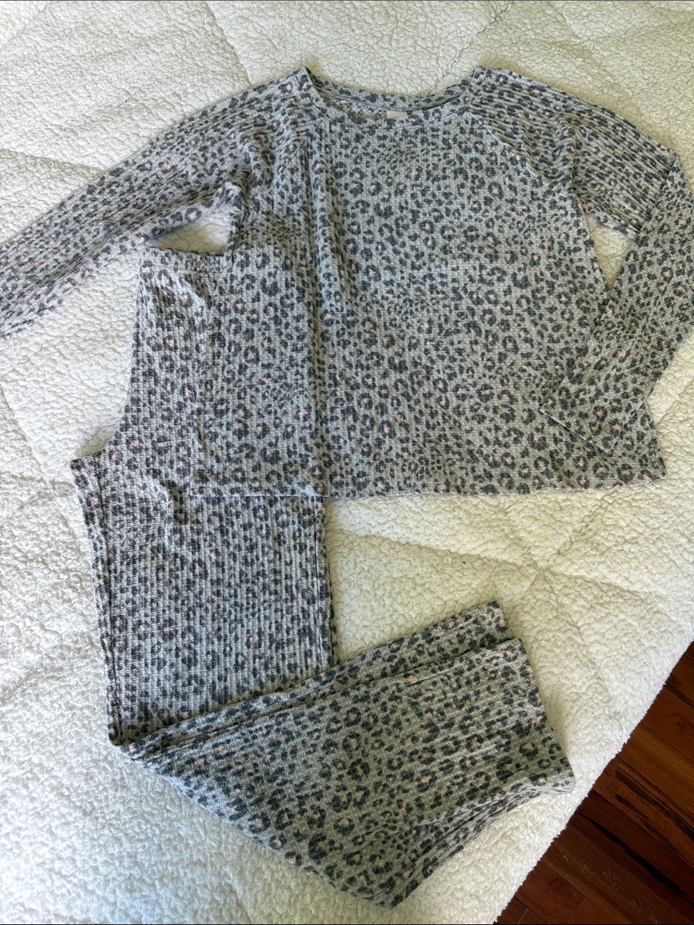 bp Girls Leopard-Print Pajama Set - Gray and Pink